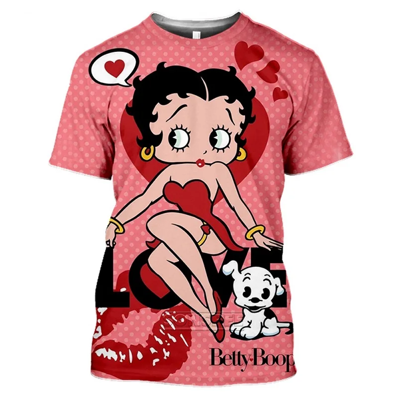 Anime Laisvės Statula Betty Boop T-shirt Animacinių filmų Laišką Top moteriški marškinėliai Pink Įdomus, T-marškinėliai, vyriški marškinėliai Anime Drabužiai
