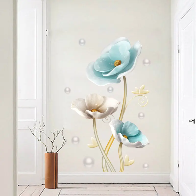 Romantiškas Gėlių Vinilo Sienos Lipdukas, Gyvenamasis Kambarys, Vonios kambarys Namų Dekoro Plakatas 3D Tapetai ant Sienos, Kambario, Apdailos, Estetinis Menas