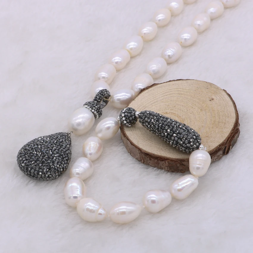 Nauja stiliaus bižuterijos Natūralių perlų vėrinį juodas lašas druzy pakabukas rutuliuko 16