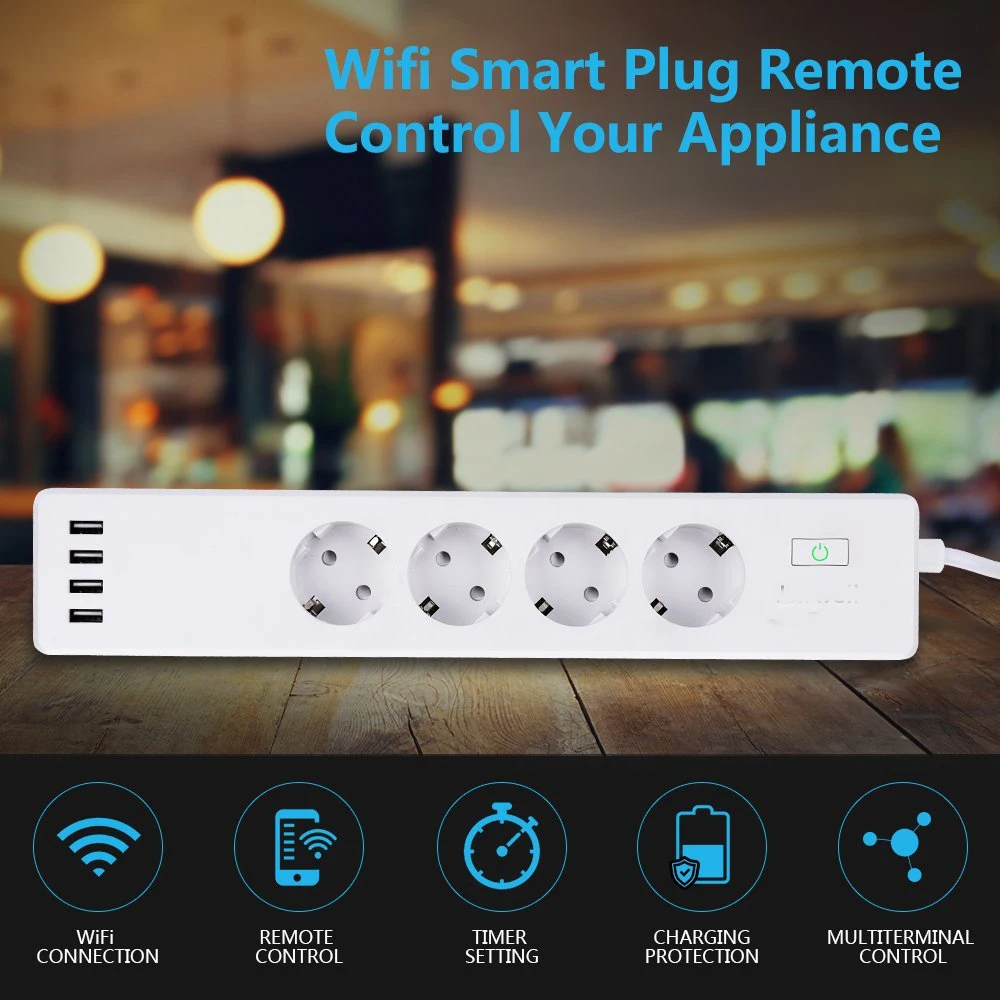 Wifi Smart Power Strip Surge Protector 4 ES Plug Realizavimo Elektros kištukinis Lizdas su USB Programėlė Balsas Nuotolinio Valdymo pagal Alexa 