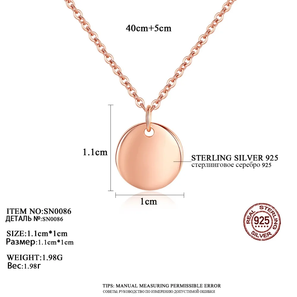 CZCITY Paprastos Konstrukcijos 925 Sterlingas Sidabro Apvalus Pakabukas Karoliai Moterų Pažinčių Šalis Madinga rožinė Aukso Moterų Fine Jewelry