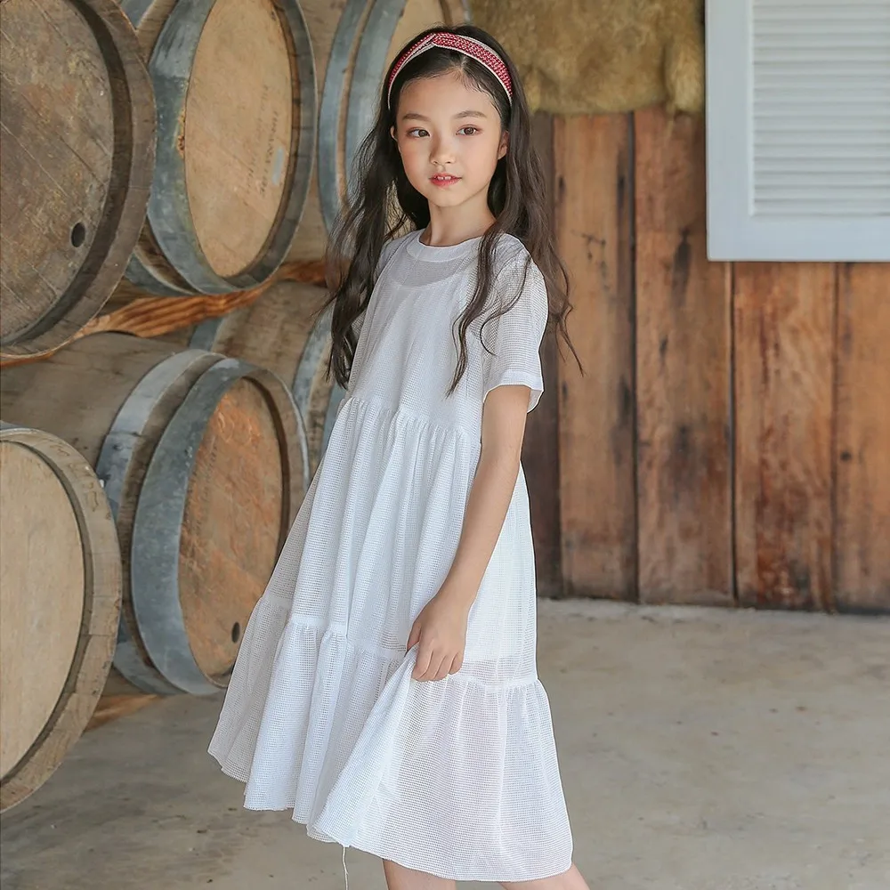 2020 naujas medvilnės tuščiaviduriai iš vasaros suknelė mergaitėms baltos raukiniai vaikiška suknelė vaikų big girl kelio ilgio suknelė paauglių drabužių