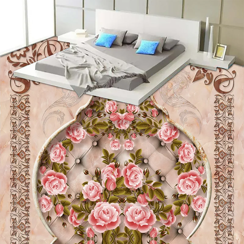 3D Grindų Plytelės, Sienos Popieriaus, Lipduko Europos Stiliaus Rose Foto Tapetai, Freskos Kambarį Viešbutyje Prabangus Dekoras PVC, atsparus Vandeniui Freskomis