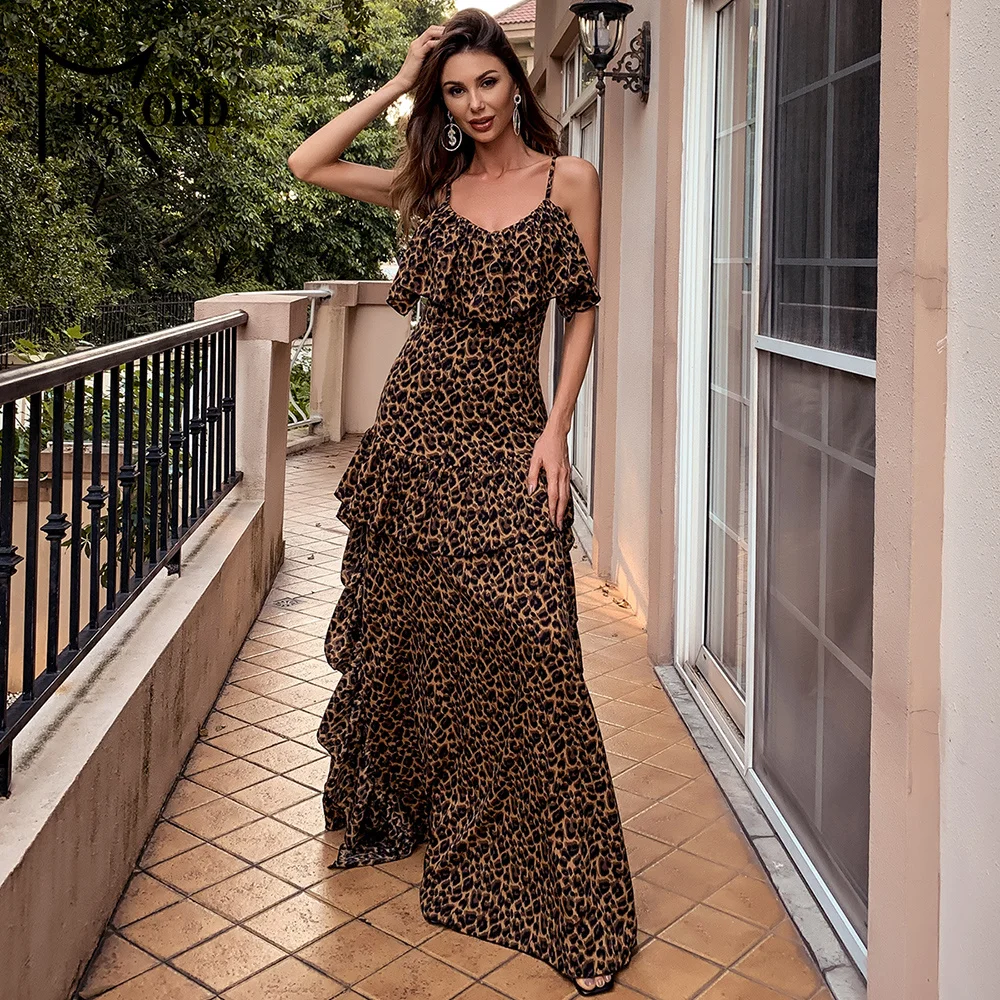 Missord 2021 Moterų Sexy Spageti Dirželis Leopardas Spausdinti Paplūdimio Suknelė Vasaros Plisuotos Šalis Suknelė Atostogų Maxi Suknelė Vestidos M0702