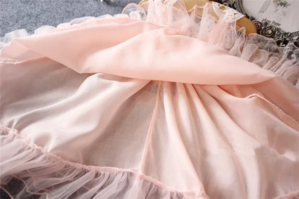 2019 Mergaičių Vasaros Tinklelio Suknelė Bamblys Merginos Rankovių Princesė Suknelė Pearl Tiulio Gėlių Nėrinių Backless Beach Party Dress