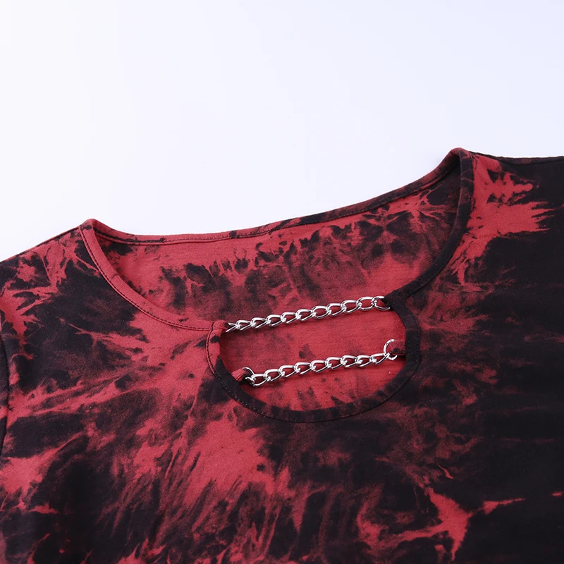Gothbalck Streetwear Slim Trumpas Rankovės tie dažai Pasėlių Viršuje Gotikos Moterų Grandinės Tuščiaviduriai Iš Raišteliu T-shirt 2020 metų Moteris Vasarą Viršų