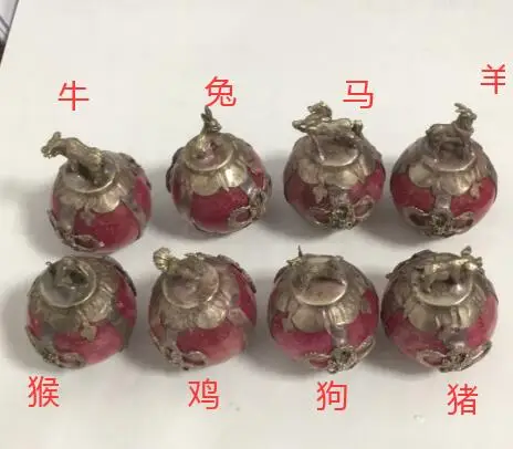 Metalo Amatų Kolekcines, Dekoruoti raudona Jade Tibeto Sidabro kai Jixiang žvėris atrankos Statula ( pasirinkite gyvūnų formos)
