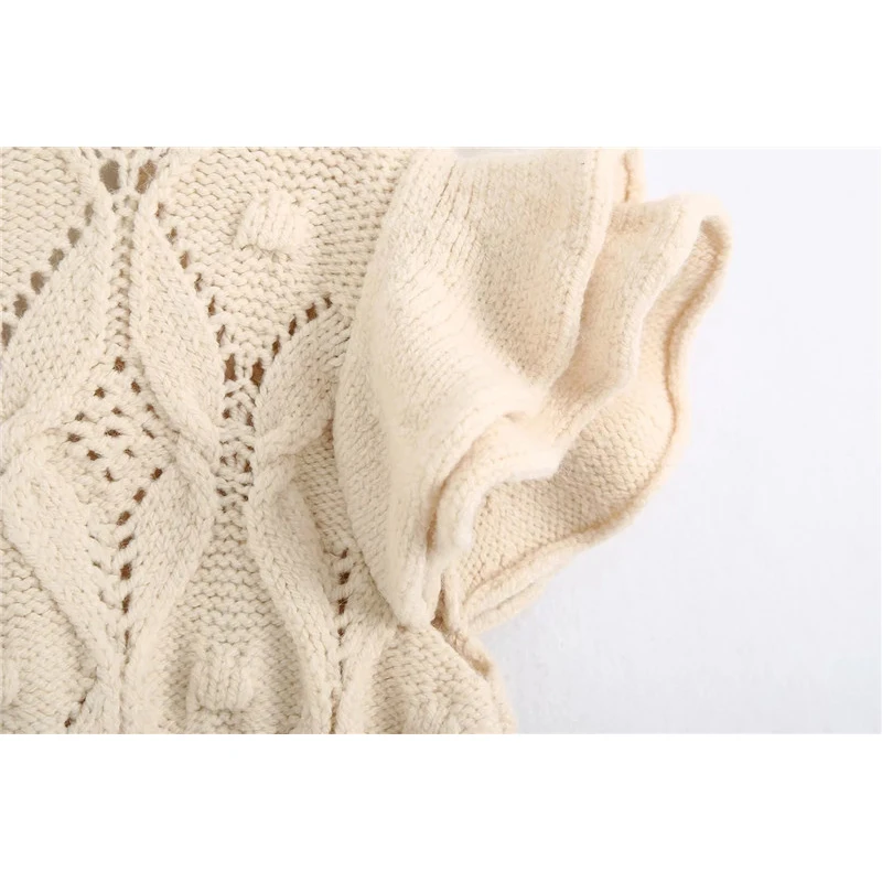 Merodi moterų mados kaskados raukiniai trumpas rankovės za susagstomi megztiniai megzti megztinis moterų 2020 m. rudenį prarasti v-kaklo megztinis liemenė chic