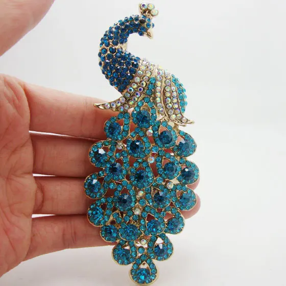 Naujas Atvykimo Derliaus Peacock Blue Bird Kalnų Krištolas Kristalų Paukščių Art Deco Stiliaus Sagė Pin