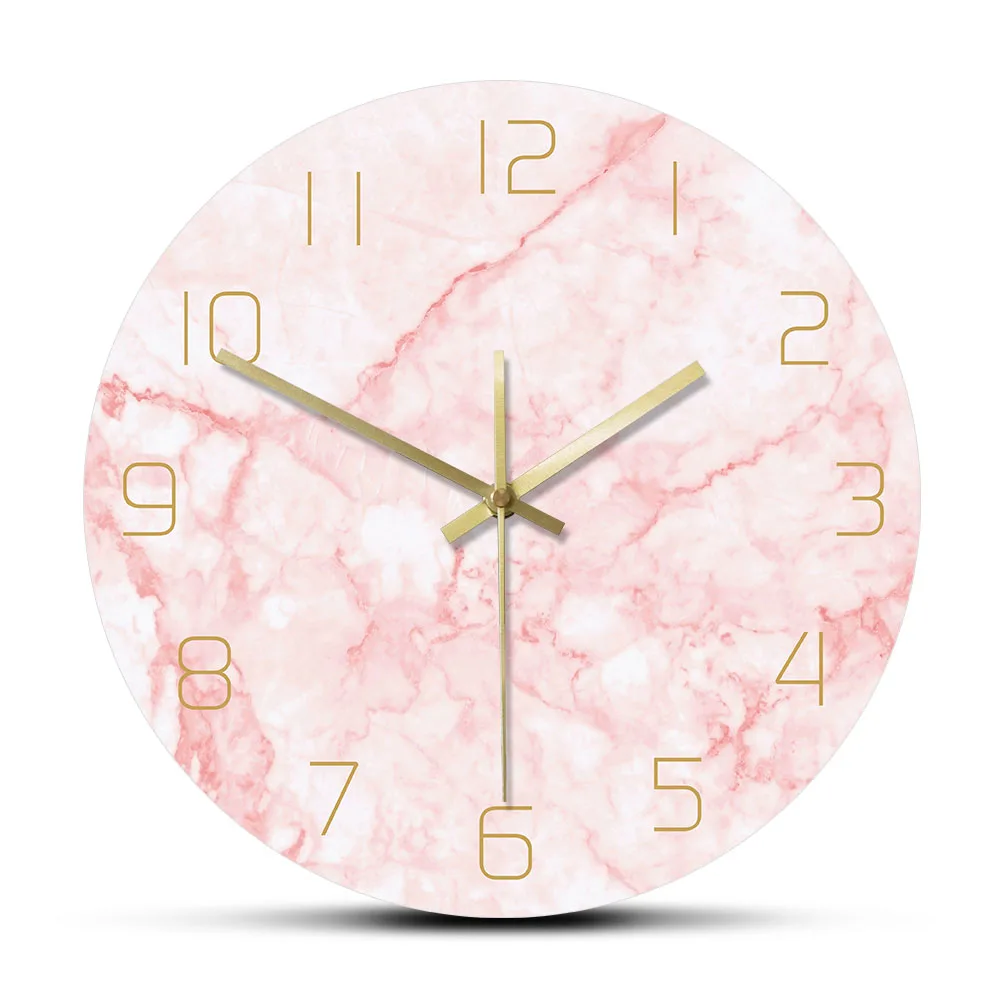 Pink Kūrybos Turas Spausdinti Sieninis Laikrodis Gamtos Minimalistinio Šiaurės Marmuro Modelis Sienos Žiūrėti Silent Valyti Judėjimo Horloge Murale