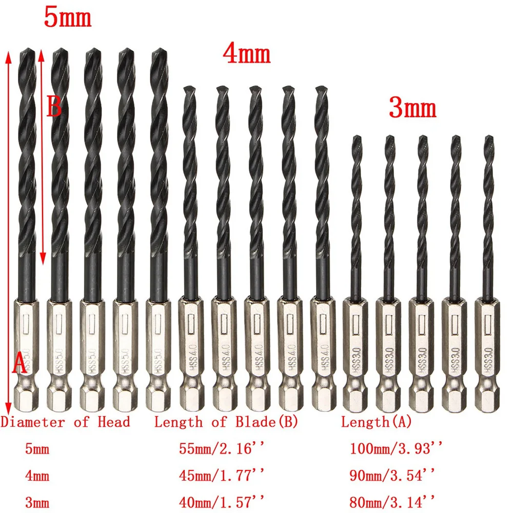 Profesinės 15vnt/Set Colių 1/4 Hex Karka Twist Drill Bit 3mm, 4mm 5mm HSS Nitriding Juoda Grąžtas Rinkinys, Rankiniai Įrankiai, Aukštos Kokybės