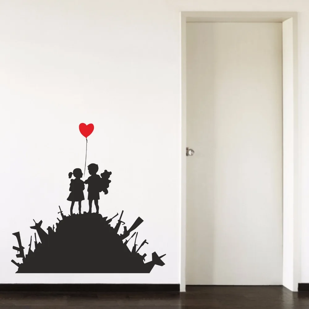 Banksy Mums Ir Jiems, Berniukas, Mergaitė, Balionas Meilė Raudona Širdis Kūdikio Kambarį Namuose Decal Nuimamas Vinilo Meno Siena Lipdukas Autocollant Freskos B086