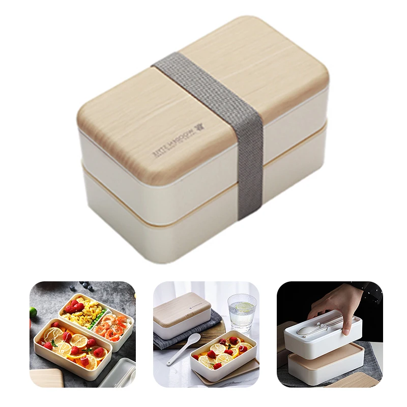 Japoniško stiliaus Priešpiečių Dėžutė Dvigubo sluoksnio Atskirti Bento Box Nešiojamų Mikrobangų Lunchbox Biuro Darbuotojas, Vaikų Maisto Dėžutę