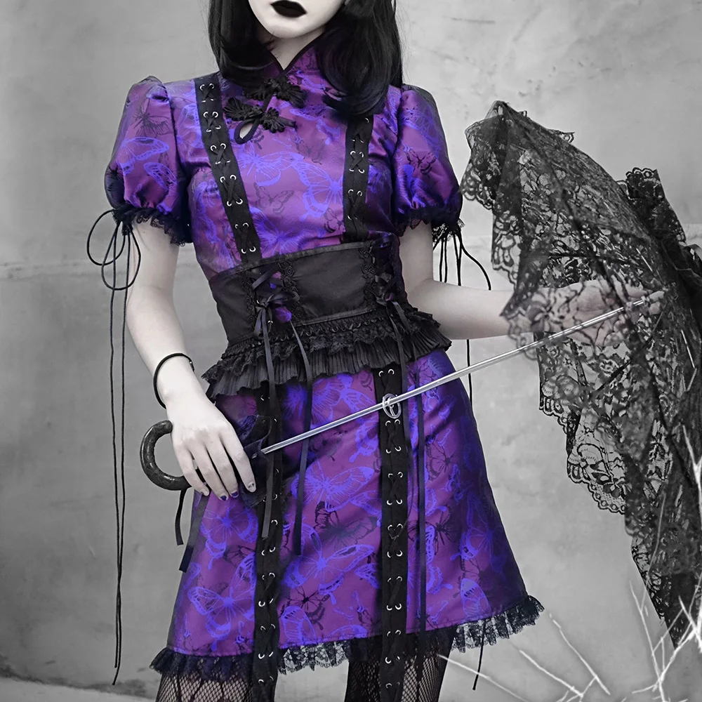 Rosetic Violetinė Seksuali Suknelė Moterims Drugelis Spausdinti Qipao Dizainerių Suknelės Mados Senovinių Nėrinių Cheongsam Vasaros 2020 Mados Mergaitė