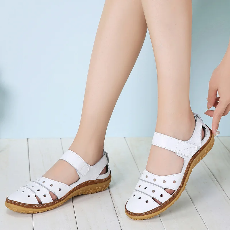 2020 Moterų Sandalai Butas RealCowhide Atsitiktinis Platforma Ponios Tuščiaviduriai Iš Senovinių Biuro Šalis Sandalai Dropshipping Zapatos De Mujer