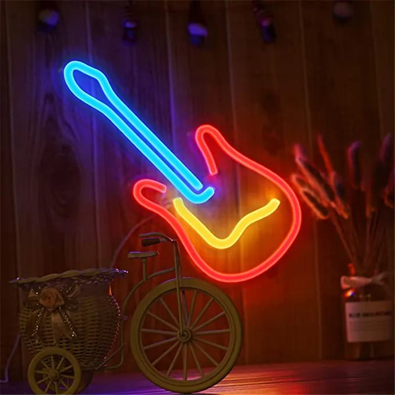 3D Neon Gitara Šviesos diodų (LED Šviesos Ženklas, Dekoras, Šviesos Meno Neoninis Ženklas vidaus Apdaila Namas Roko Baras, Užeiga, Viešbutis Paplūdimio Rekreacinės