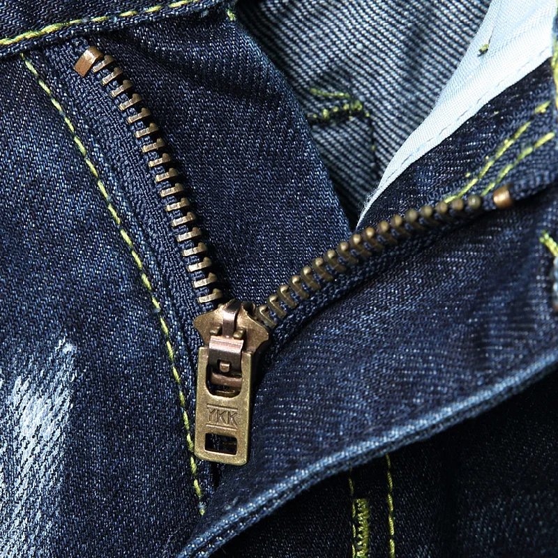 2018 Mens mados Džinsus, Šviesiai Mėlyna Liesas Ripped Jeans Sunaikinta Skylių Kankina Zip Tiesiai Džinsinio audinio Kelnės Streetwear skylę džinsinio audinio