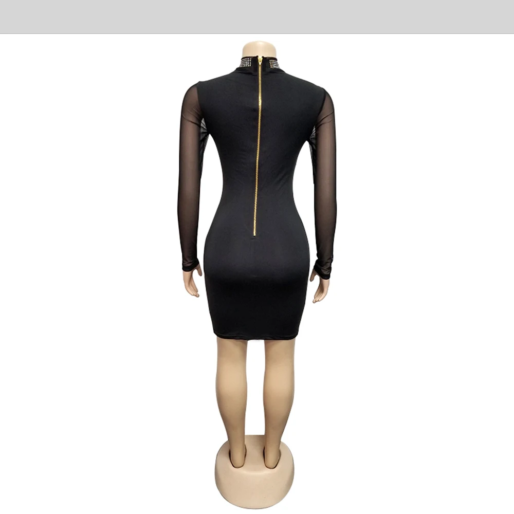 Cutubly Moterų Tinklinio Seksualus Bodycon Suknelė Deimantų Clubwear Suknelė Ponios Golfo Mini Suknelė Ilgomis Rankovėmis Su Užtrauktuku Šalis Suknelės 2020 M.