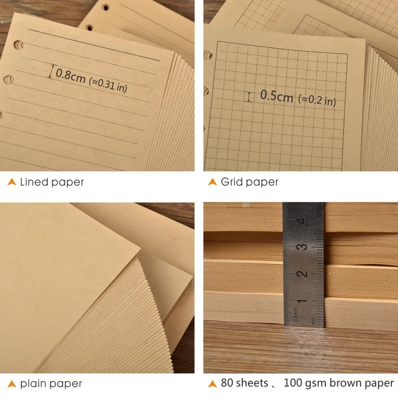 Kraft popierius, rudos spalvos, su pamušalu popieriaus bloknotai, užpildas popieriaus tinklelis puslapių 80sheets 100gsm paprasto notepad dienoraštis, Užrašinė