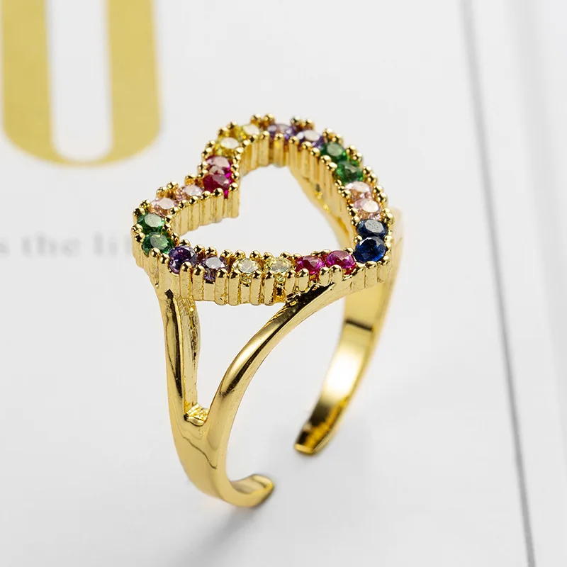 Mados Širdies Rainbow Crystal Žiedai Moterų Prabangus Sidabro, Aukso Spalvos Cirkonis Dalyvavimas Vestuvių Amžinybės Žiedai Spalvingi Papuošalai