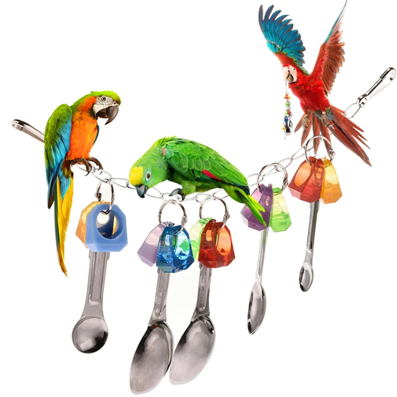 Papūga Žaislai Naminių Paukščių Įkandimų Lipti Kramtyti Žaislas Metalo Šaukštas Nustatyti Kabinti Cockatiel Papūga Lipti Kramtomoji Narve Paukštis Žaislai Prekes
