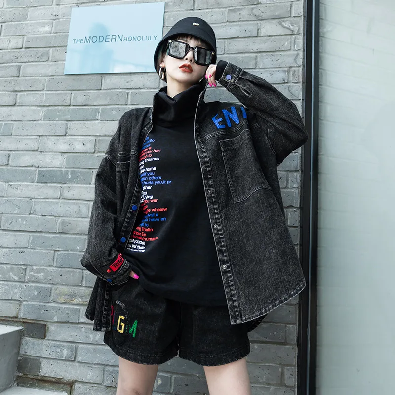 Max LuLu Žiemos 2019 Korėjos Mados Derliaus Streetwear Ponios Siuvinėjimo Palaidinės Moterų Atsitiktinis Džinsinio Marškinėliai Ilgai Viršūnes Plius Dydis