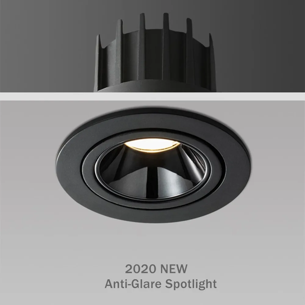 Anti-Glare LED Downlight 12W 7W Embedded Apvalus LED Lubų šviestuvas AC 110V, 220V, Patalpų Juoda led spot apšvietimas šviestuvai