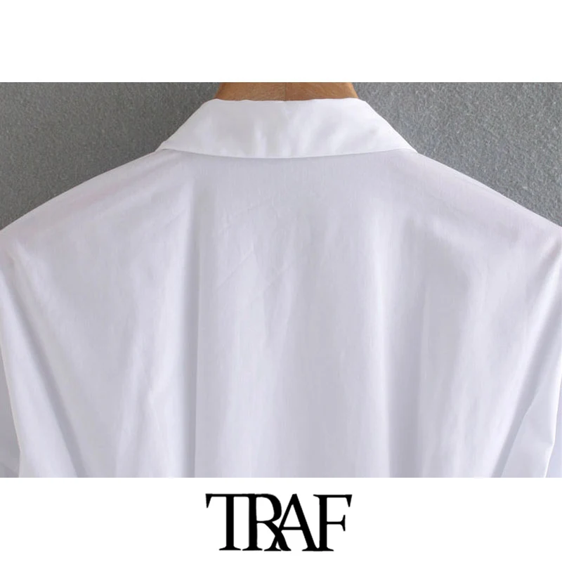 TRAF Moterų Elegantiškos Mados Plisuotos Baltas Mini Marškinėliai Suknelė Vintage ilgomis Rankovėmis Mygtuką-iki Moterų Suknelės, Vestidos Mujer