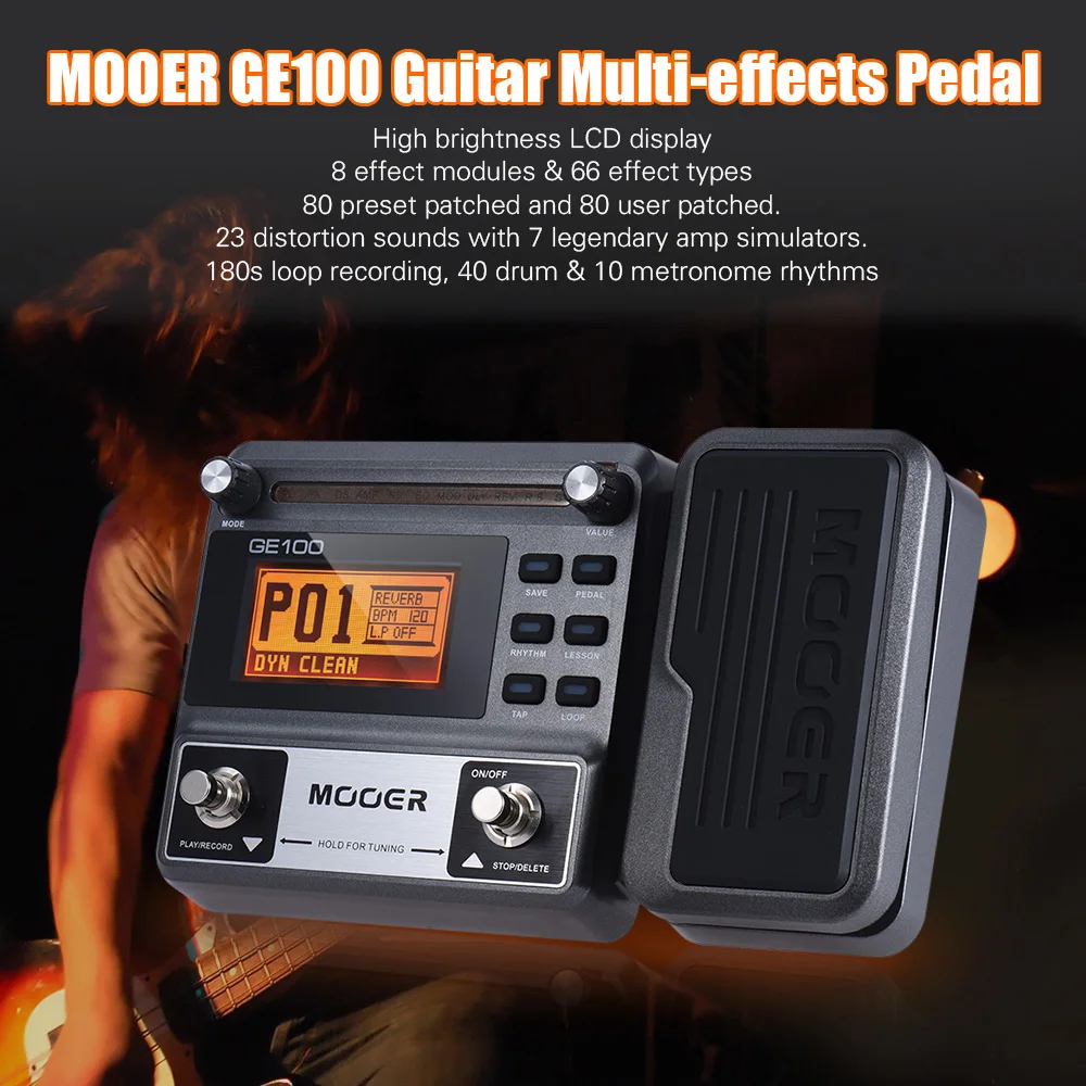 MOOER GE100 Gitaros pedalas Multi-Effect Procesorius Pedalas Su Dideliais LCD Ekranas Loop Įrašymo Akordas Žinoma, Funkcija gitaros pedalas