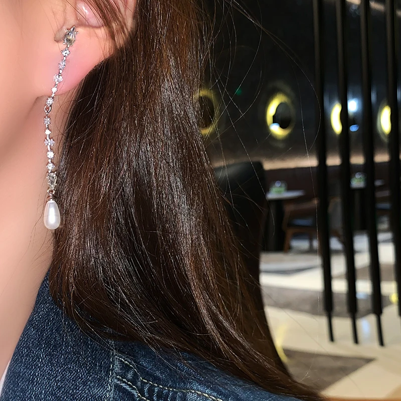 Mados jungiamas atgal kabo perlų, deimantų inkrustacijos du dėvėti asimetrinė Auskarai temperamentas auskarai auskarai moterų mados