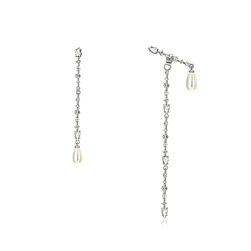 Mados jungiamas atgal kabo perlų, deimantų inkrustacijos du dėvėti asimetrinė Auskarai temperamentas auskarai auskarai moterų mados