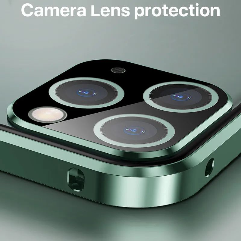 360 Magnetinio Adsorbcijos Metalo Case for IPhone 12ProMax 12 Mini Pro 11 Max 11 Dvipusis Stiklo danga Fotoaparato Objektyvas Gynėjas Filmas