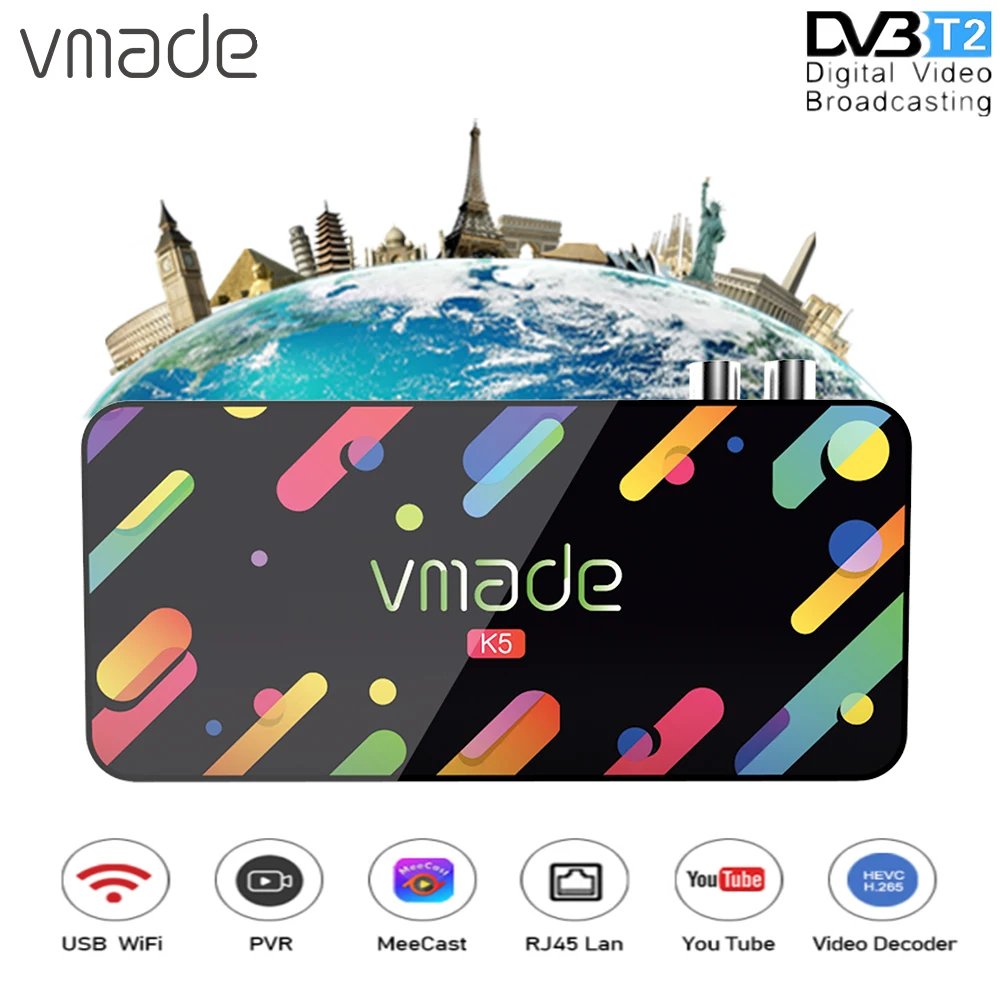 Vmade 2020 DVB T2 H. 265 Dekoderis HD 1080P Receptorių DVB T2 Antžeminis Imtuvas Paramos Meecast USB WIFI 