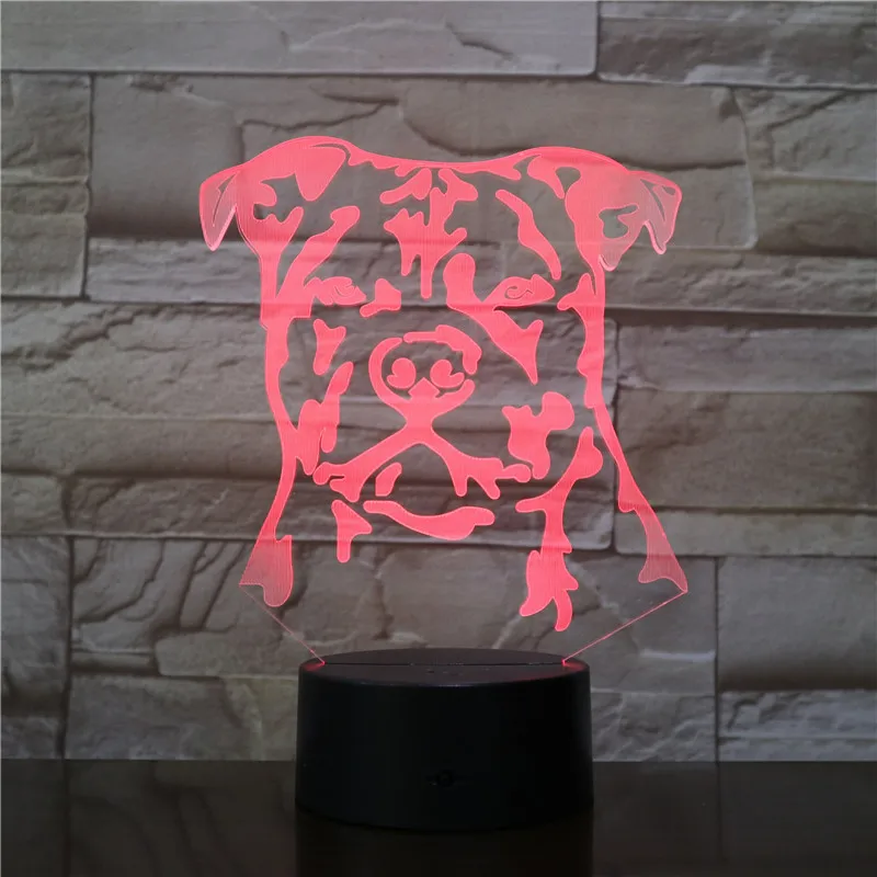 Šiuolaikinės Staffordshire Bull Terjeras 3D LED Nakties Šviesos Gyvūnų Augintinių Šunų Mažylis Optinė iliuzija Lempa Namų Dekoro Stalo Lempa Šviesos Stalas