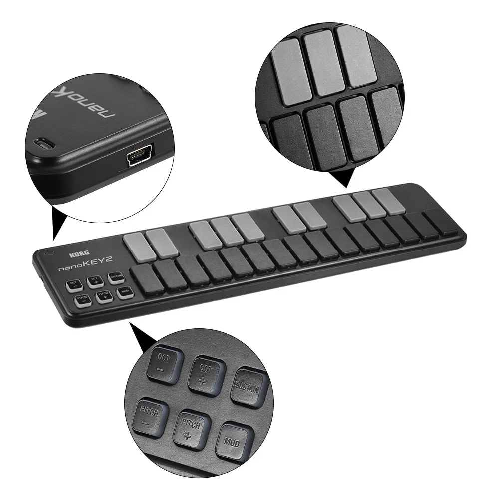 KORG MIDI Valdiklis Slim-Line Nešiojamas USB MIDI Klaviatūra duomenų Valdytojas 25 Klavišus su USB Laidu nanoKEY2