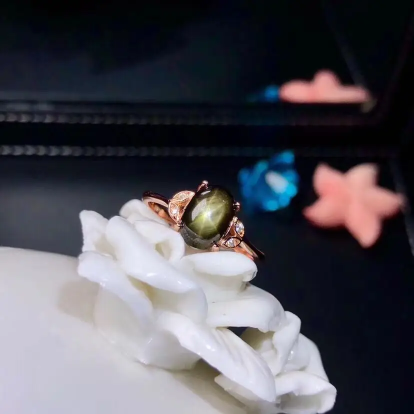 Mados Gražių Gamtos black Star Safyras perlas Žiedas S925 Sidabro Natūralus Akmuo Žiedas Moterys šalis dovana fine Jewelry