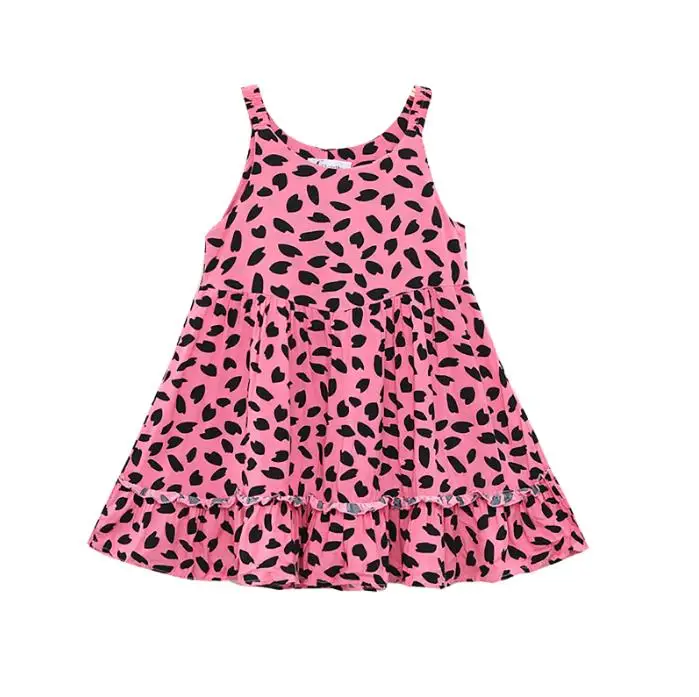 Atsitiktinis Vasaros Bamblys Baby Girl Dress Leopardas Spausdinti Komplektus Atsitiktinis Rankovių Apvalios Apykaklės One-piece Suknelė, Paplūdimio Suknelės