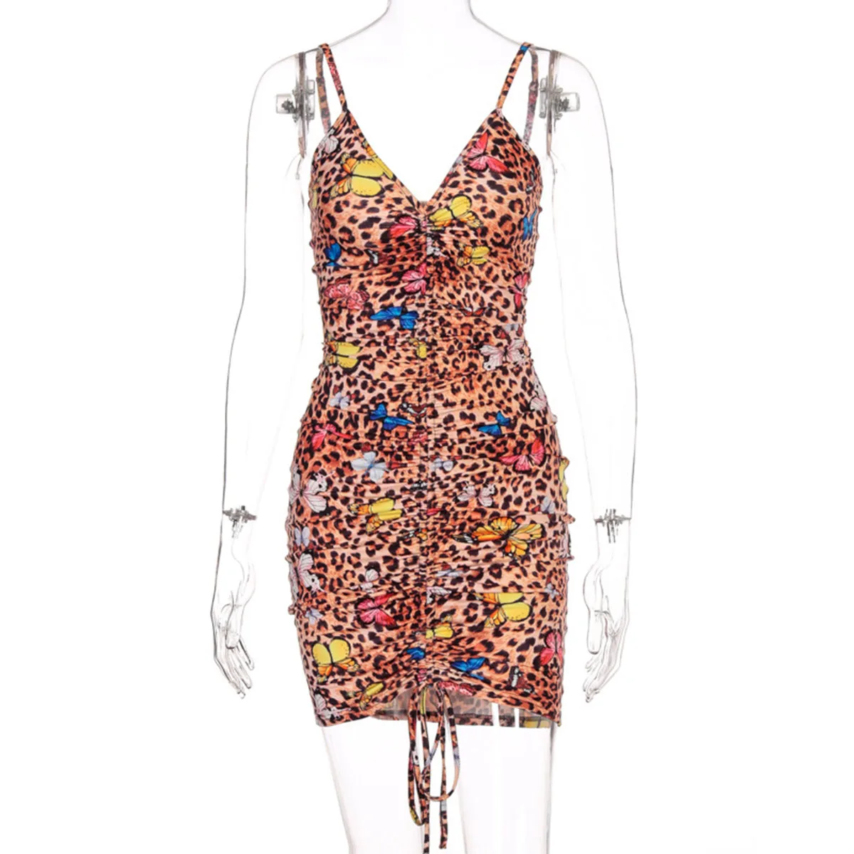Drugelis Leopardas Spausdinti Raišteliu Mini Suknelė Moterų V-Kaklo, Rankovių Clubwear Bodycon Seksualus Šalis Suknelės 2020 M. Vasarą