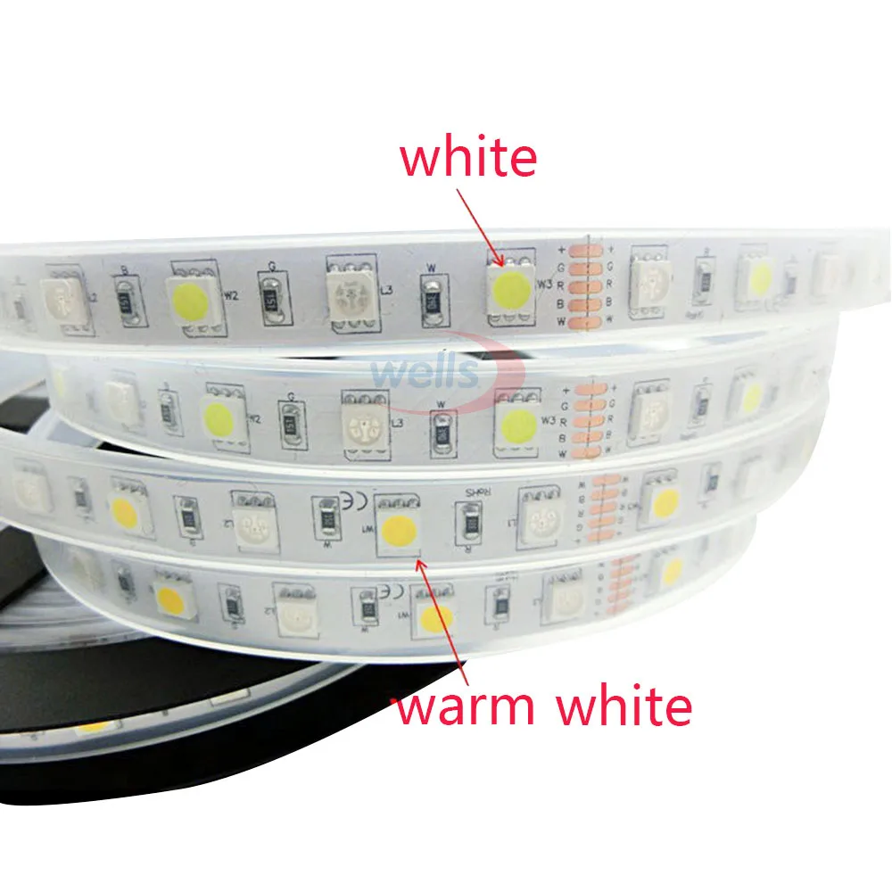 5m RGBW RGBWW RGB+BMT LED šviesos Juostelės,DC12V 24V SMD 5050 Lanksti lempa juosta RGB +( Balta/Šiltai Balta) 60leds/M SMD 5050 led juosta