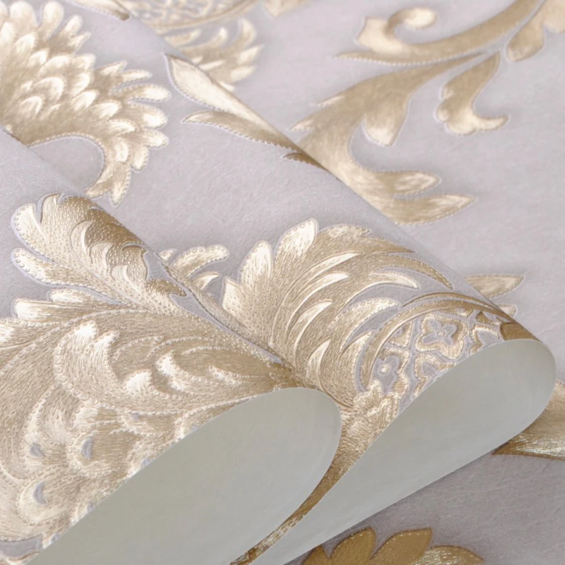 Smėlio spalvos-pilka Aukso Tekstūra Prabangus Klasikinis 3D Damask Tapetai Miegamajame, Gyvenamasis Kambarys Namų Dekoro Vandeniui Vinilo, PVC Sienų Popieriaus Ritinio
