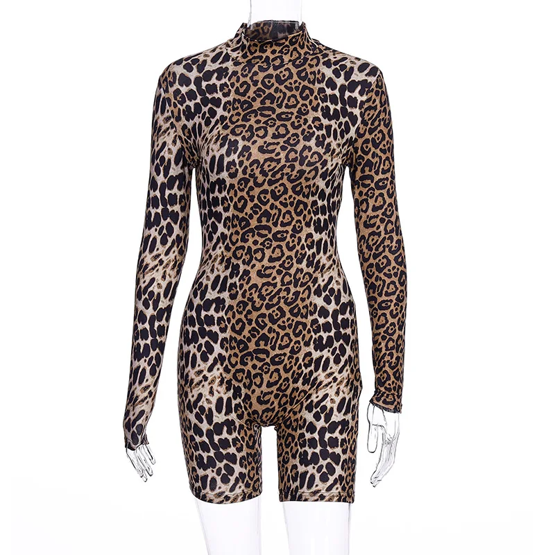 HAWTHAW mados moterų patenka liesas rudens drabužiai, leopardas spausdinimui dryžuotas ilgomis rankovėmis fitneso playsuit jumpsuit bodysuit 2020 m.