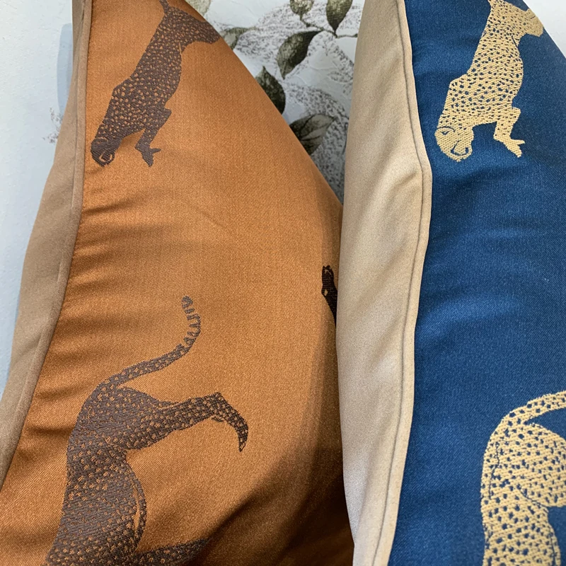 Prabangus Šiuolaikinės Leopard Mėlyna Tamsiai Oranžinės spalvos Sofa-lova, Kėdės Dizaineris Pipping Mesti Pagalvėlė Padengti Namų Dekoro Pagalvės užvalkalą 45x45cm