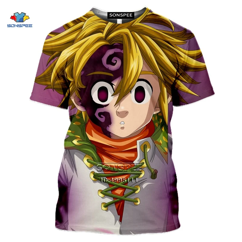 SONSPEE Anime Septynios Mirtinos Nuodėmės, vyriški T-shirt 3D Spausdinimo Cool Berniukas Meliodas Escanor Zeldris Marškinėlius Unisex Atsitiktinis Gatvės Marškinėliai