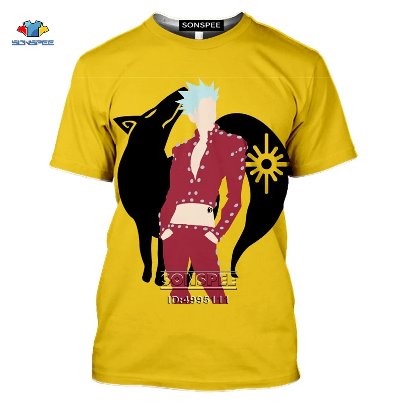 SONSPEE Anime Septynios Mirtinos Nuodėmės, vyriški T-shirt 3D Spausdinimo Cool Berniukas Meliodas Escanor Zeldris Marškinėlius Unisex Atsitiktinis Gatvės Marškinėliai