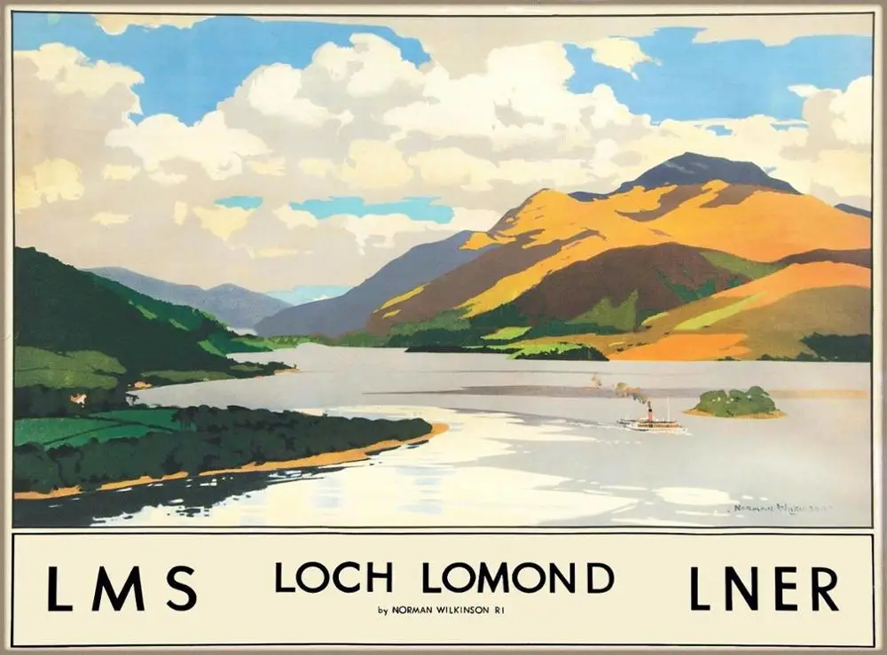 Loch Lomond Škotijos Scotti Derliaus Didžiosios Britanijos Geležinkelio Kelionės Šilko Audinio Plakatus Miegamojo Puošmena