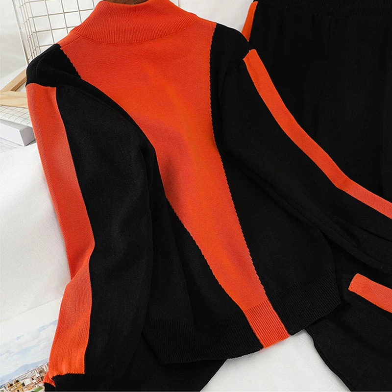 2020 Naujų Rudens atsitiktinis korėjos mados kostiumą moterų stand-up apykaklės spalva antiblokavimo megztinis viršuje + koja kelnės dviejų dalių rinkiniai moterims