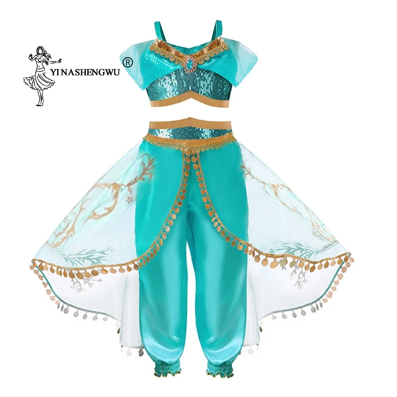 Cosplay Kostiumas Mergaitėms Aladdin ' s Žibinto Jazminų Princesė Arabijos, Indijos, puošniai Apsirengti Kostiumai Vaikams Helovinas Pilvo Šokių Suknelės