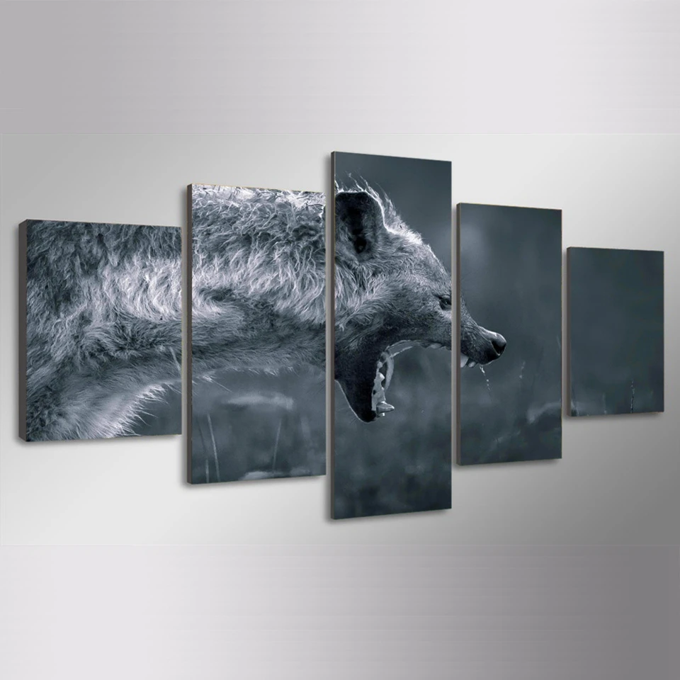 Drobės Tapybos Sienos Menas Namų Dekoro Sistema, 5 vnt Hyena Medžioklės Gyvūną Už Kambarį Šiuolaikinių HD Spausdinti Modulinės Nuotraukas