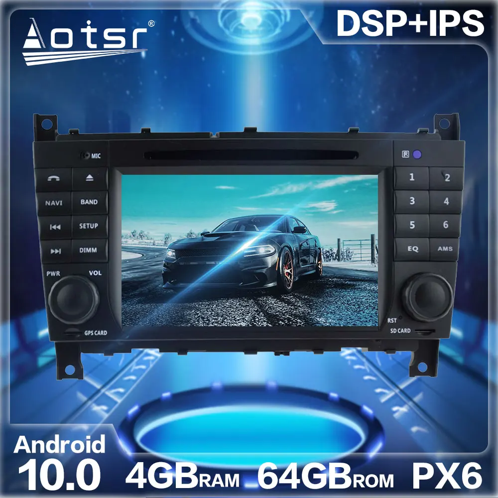 Aotsr Android 10.0 4+64G Automobilio Radijo, GPS Navigacijos DSP Benz C-Class W203 2004+ HD Automobilinis Auto Stereofoninis Vaizdo Daugiaformačių DVD Grotuvas