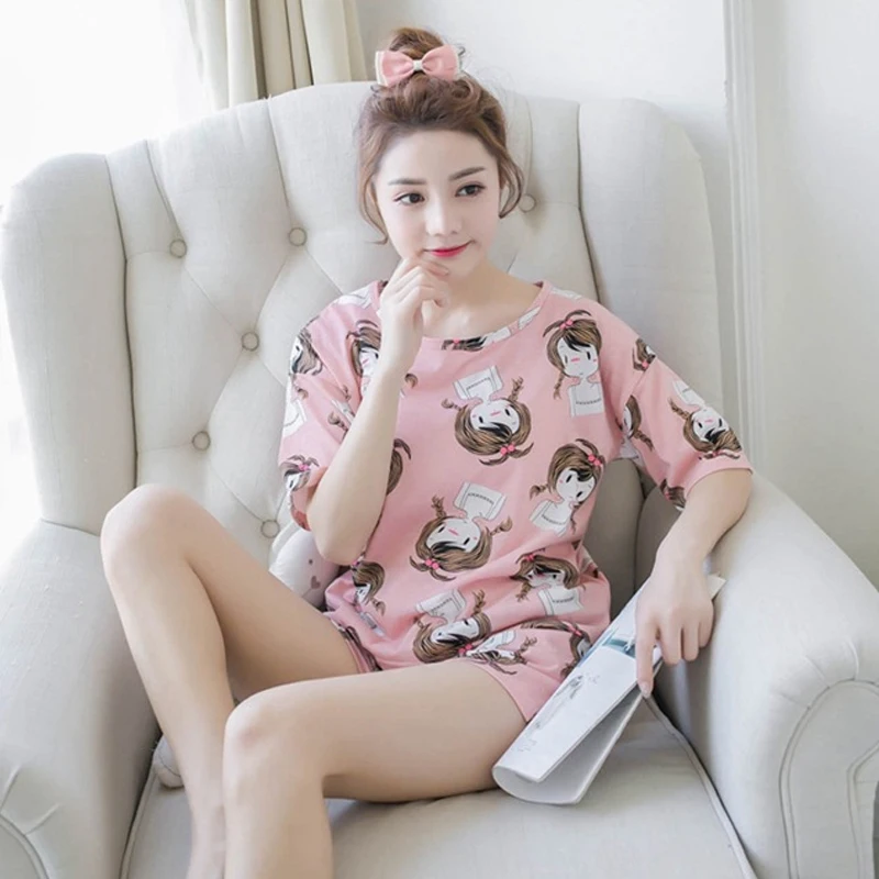 Moterų Sleepwear Gražių Namų Kostiumai Pyjama Pižama Trumpomis Rankovėmis Nustatyti 2019 Moterų Pižama Patogus Mergina Pavasarį Ir Vasarą Pijamas